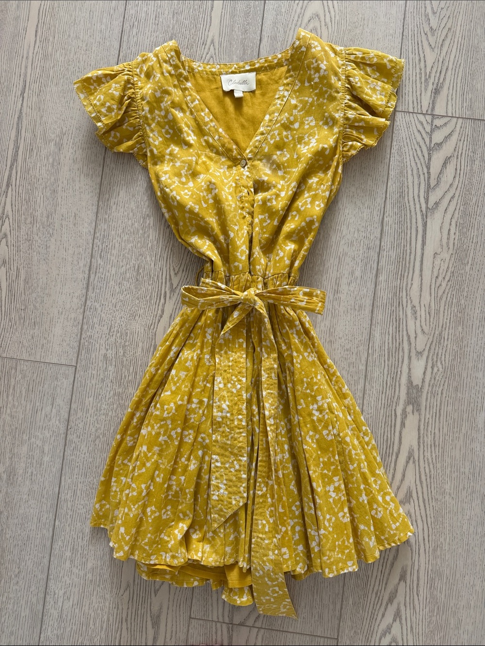 Cleobella Yellow Floral Tie-Waist Mini Dress